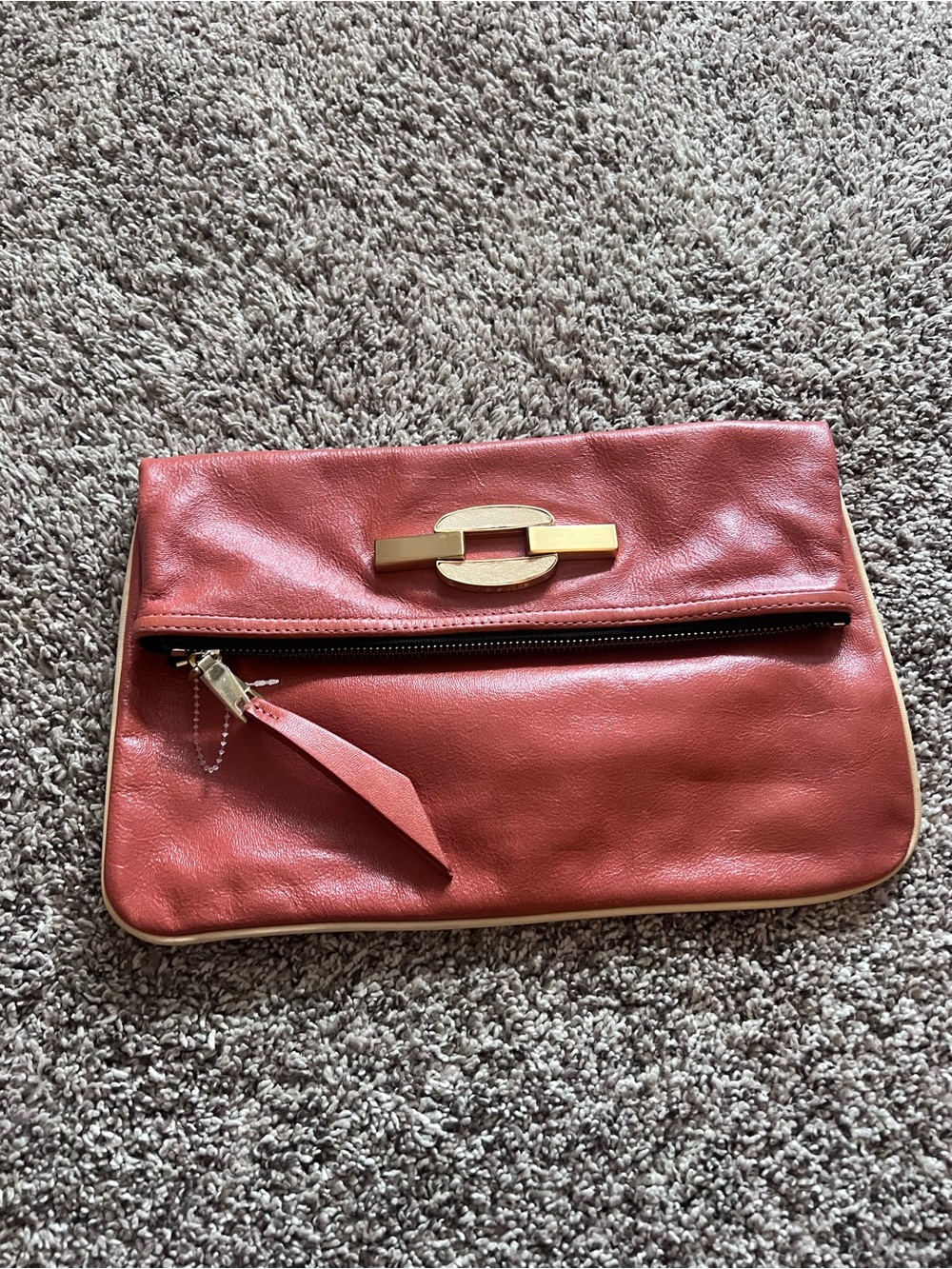 Treesje Metallic Rose Gold Leather Foldover Clutch